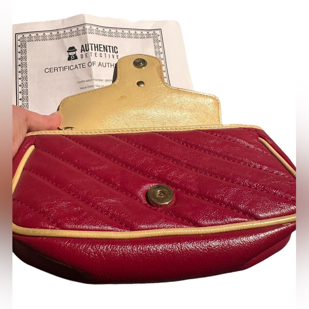 Gucci Azalea GG Marmont Diagonal Calfskin Matelasse Crossbody Mini Bag Red Blue - Picture 6 of 15
